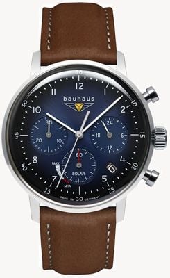 Bauhaus Classic Solar Chronograph (41mm) Blue Dial / Brown Leather Strap 20863