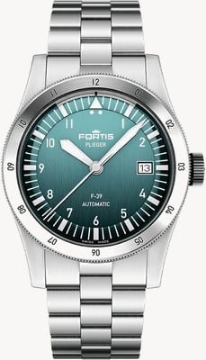 FORTIS Flieger F-39 Automatic Petrol (39mm) Stainless Steel Block Bracelet F4220019