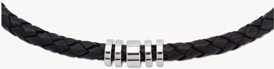 Unique & Co Black Leather |  Steel Elements |  Necklace K49BL/50CM