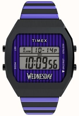 Timex x WEDNESDAY T80 Multifunction (36mm) Purple Digital Dial / Purple & Black Expanding Bracelet TW2Y19500