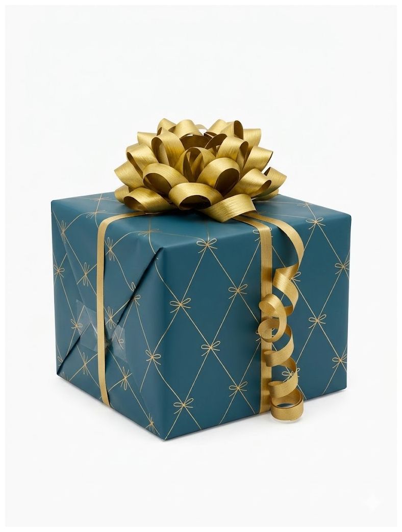 James Moore J19103 Navy And Gold Bow Style Luxury Gift Wrap Jewellery