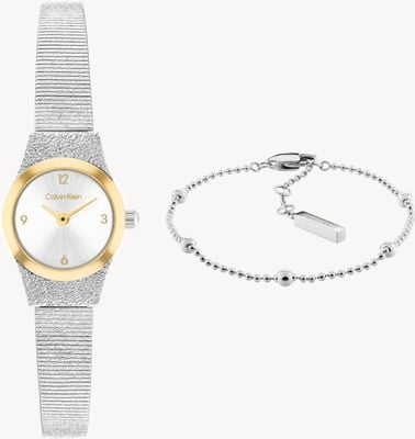 Calvin Klein CK CONTEMPORARY Two-Hand Quartz - Gift Set (18mm) Silver Dial / Two-Tone Stainless Steel Bracelet 35700050