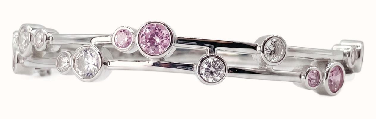 Solid Silver Boodle Style Bangle With Pink And White CZS JZBN035