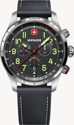 Wenger Terragraph Quartz Chronograph (43mm) Textured Black Dial / Black Leather Strap 01.0543.110