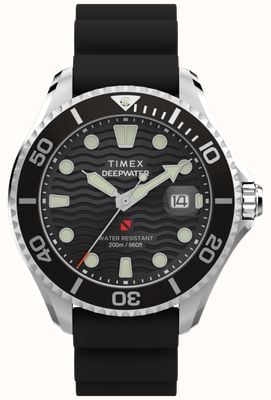 Timex Deepwater Meridian 200 (44mm) Black Wave Dial / Black Synthetic Rubber Strap TW2W81600