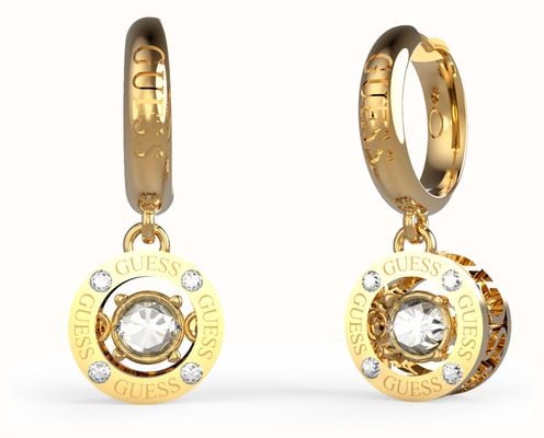 Guess Gold Plated Crystal Drop Hoop Earrings UBE01463YG