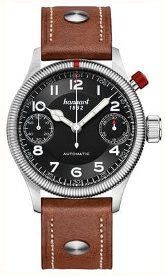 Hanhart PIONEER MonoScope Automatic Chronograph (45mm) Black Dial / Light Brown Leather Strap - M 733.210-0210