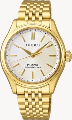 Seiko Presage Classic Series 'Shiro-iro' Automatic (36mm) White Silk Dial / Gold Stainless Steel Bracelet SPB524J1