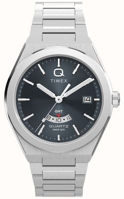 Timex Q Timex Continental GMT (39mm) Black Radial Texture Dial / Stainless Steel Bracelet TW2Y12100