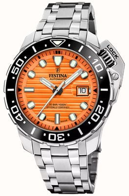 Festina Swiss Made Automatic COSC Diver (47.3mm) Orange Dial / Stainless Steel Bracelet SET F20043/3