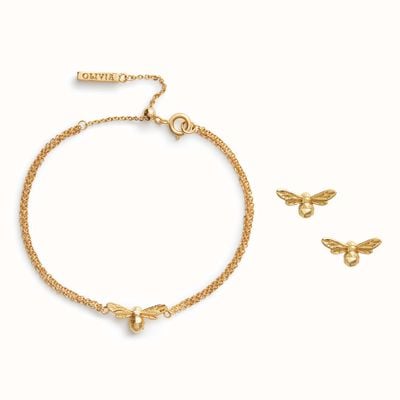 Olivia Burton Lucky Bee Gold Plated Earrings & Bracelet Gift Set OBJGSET60