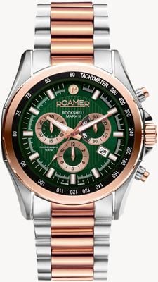 Roamer Rockshell Mark III Chrono Green Dial Rose Gold IP Bi-Colour Bracelet 220837 49 75 20