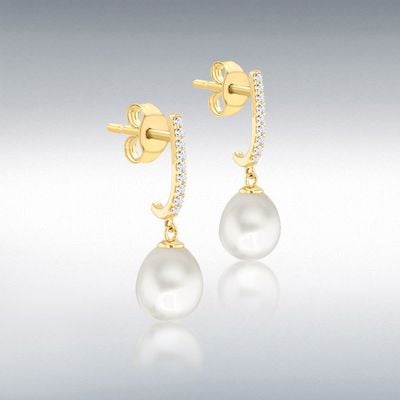 IBB 9ct Yellow Gold C/z Pearl Drop Earrings 1.58.0037