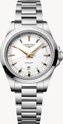 LONGINES Conquest Quartz (30mm) White Dial with Gold Hands / Stainless Steel Bracelet Watch L33504126