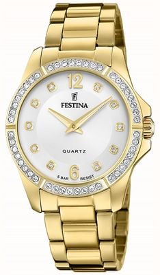 Festina Ladies Gold-plated Watch W/CZ Set & Steel Bracelet F20596/1