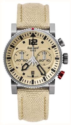 Hanhart PRIMUS Desert Pilot Automatic Chronograph (44mm) Sand Dial / Sand Textile Strap - M 740.250-3720