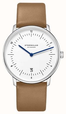 STERNGLAS Naos Quartz (38mm) White Dial / Premium Brown Leather Strap S01-NA44-PR01