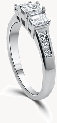 Three stone Emerald Cut 18ct White Gold Diamond Ring JM2151