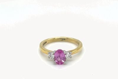 18ct Y/g 1.00ct Oval Pink Saph 0.20ct Dia Ring 11749