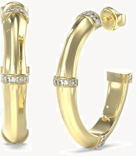 Guess Bamboo Ladies Gold Tone Hoop Earrings UBE05160YG