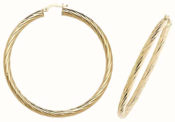 James Moore TH 9ct Yellow Gold 50mm Hoop Earrings ER1059-50