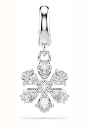 Swarovski Idyllia charm, Mixed cuts, Snowflake, White, Rhodium plated 5755513