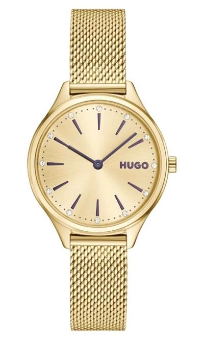 HUGO 1540188 Gold Glossy Gold Dial Mesh Bracelet Watch
