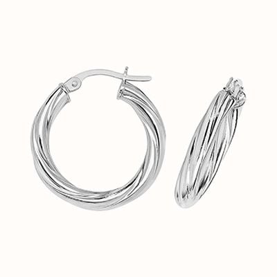 James Moore TH 9k White Gold Hoop Earrings 15 mm ER354W