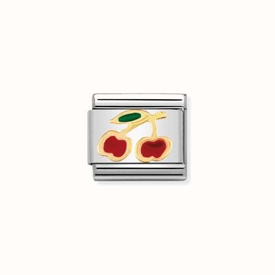 Nomination COMPOSABLE Classic FRUITS CHERRIES in Stainless Steel with Enamel and Bonded Yellow Gold 030215/05