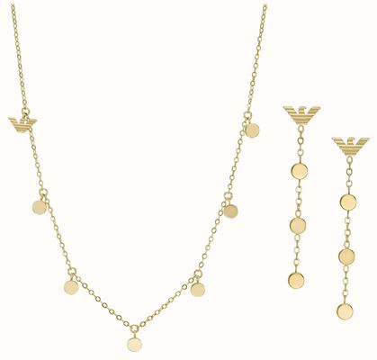 Emporio Armani Women's Gold-Tone Stainless Steel Necklace And Earrings Set EGS3064SET