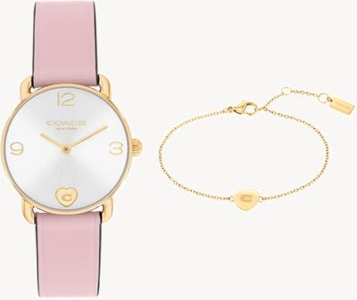 Coach Elliot Two-Hand Quartz - Gift Set (28mm) Silver Dial / Pink Leather Strap 14000137