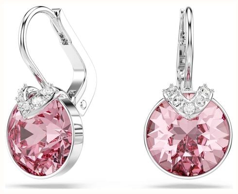 Swarovski Bella V Drop Earrings, Round Cut, Pink, Rhodium Plated 5734235