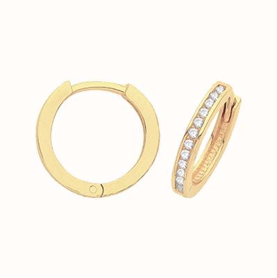 James Moore TH 9ct Yellow Gold C/z Hinged Huggie Earrings ER001-10