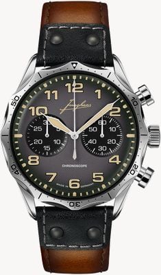 Junghans Pilot Chronoscope (43.3mm) Dark Grey Dial / Black and Brown Leather Strap 27/3493.00