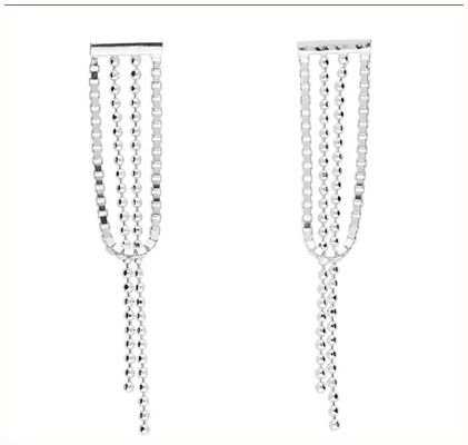 James Moore CME Silver Bar Stud With Tassel Bead Chain With Looped Box Chain H4417