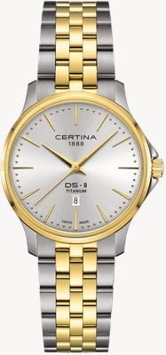 Certina DS-8 Lady Quartz (31mm) Silver Dial / Two-Tone Titanium Bracelet C0450105503100