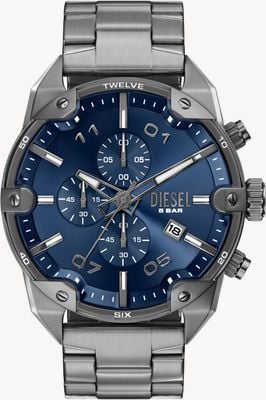 Diesel Spiked Chronograph (49mm) Blue Sunray Dial / Gunmetal PVD Stainless Steel Bracelet DZ4724