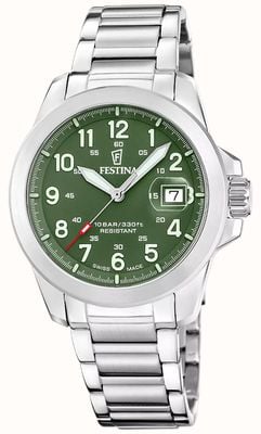 Festina Swiss Made Field Quartz (42mm) Green Dial / Interchangeable Strap Set (Steel/Leather/NATO) F20081/3