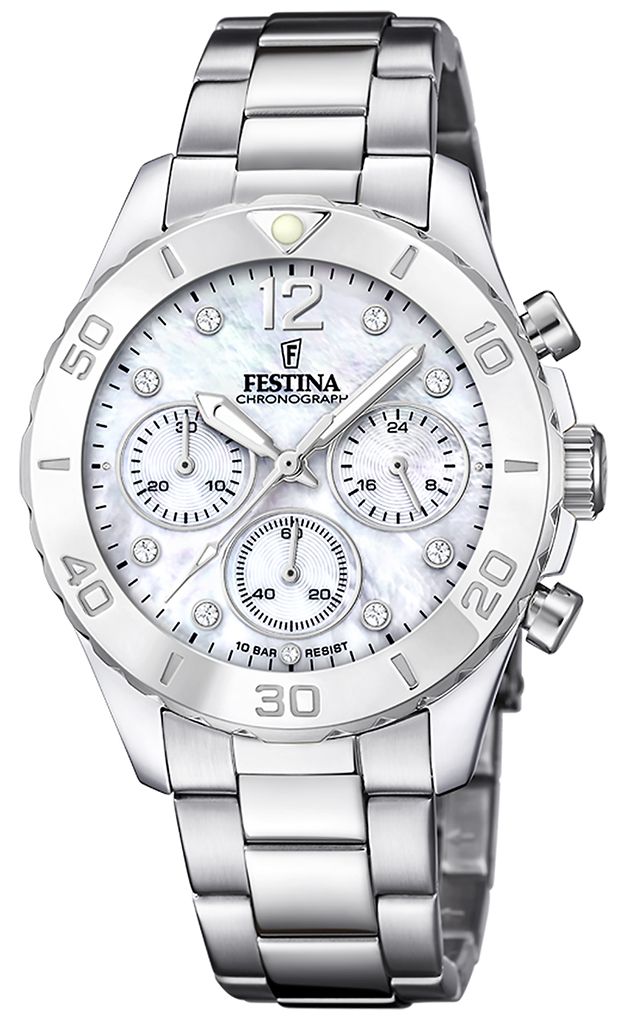 Festina F20603/1 Ladies Chrono With CZ Sets & Steel Watch