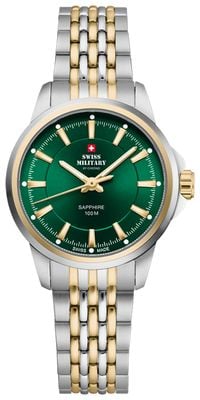 Swiss Military by Chrono Green Dial 2-Tone Steel & Gold Bracelet Classic Dress Watch SM34105.06