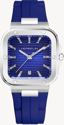 Herbelin Cap Camarat Square Quartz (39mm) Cobalt Blue Dial / Cobalt Blue FKM Rubber Strap 12246A115CB