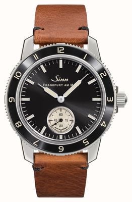 Sinn 104 Classic 12 Small-Seconds (41mm) Black Electroplated Dial / Tan Brown Leather Strap 104.060 TAN LEATHER