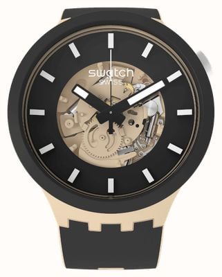 Swatch TIME FOR TAUPE BIG BOLD (47mm) Black and Beige Open Heart Dial / Black and Beige Silicone Strap SB03C100