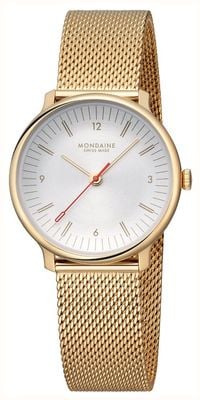 Mondaine Doppio (33mm) Off-White Dial / Gold-Tone Stainless Steel Mesh Bracelet MLE.33111.SM