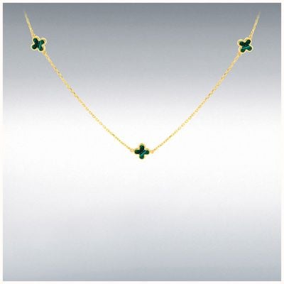 IBB 9ct yellow gold 3 Malachite Petal clover Necklace 1.19.1620