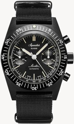 Aquastar Airstar Chronograph 60th Anniversary Re-Edition (39mm) Black Dial / Black Tropic Strap + Black NATO AIRSTAR-DLC