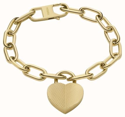 Fossil Harlow Gold-Tone Stainless Steel Heart Charm Bracelet JF04658710