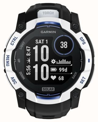 Garmin Instinct 3 - Solar Outdoor GPS Smartwatch (50mm) Whitestone with Black/Bolt Blue Band 010-02935-03
