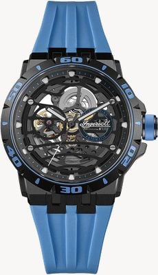 Ingersoll THE RIGGER Automatic (45mm) Black Skeleton Dial / Blue Rubber Strap I17901