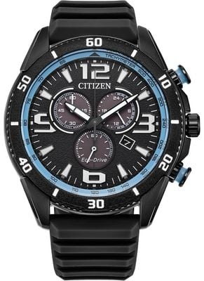 Citizen Eco-Drive Sport Chronograph (45mm) Black Dial / Black Silicone Strap AT2587-02E